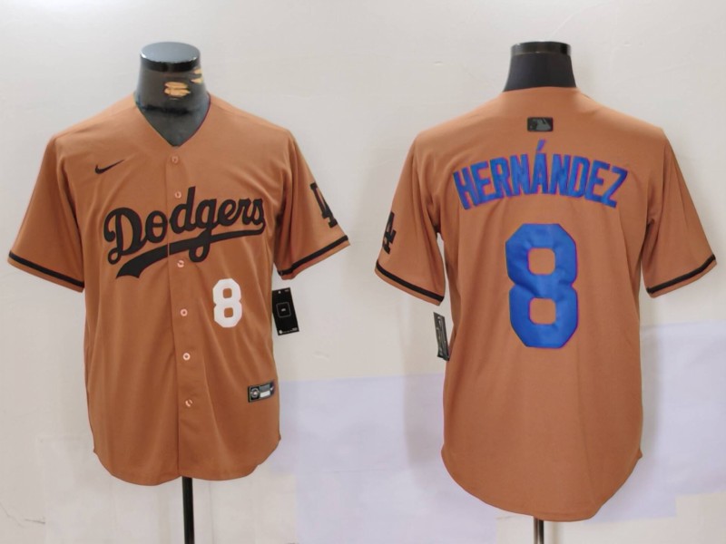 Men Los Angeles Dodgers #8 Hernandez army green joint name 2024 Nike MLB Jersey style 2